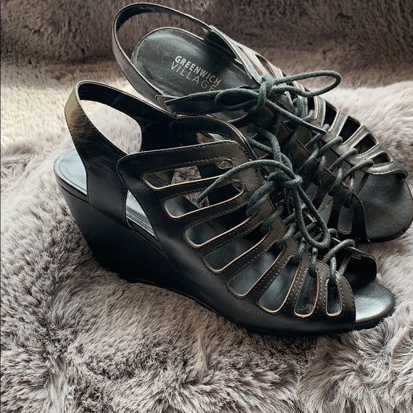 Size 6 Black lace up wedges - Picture 2 of 4